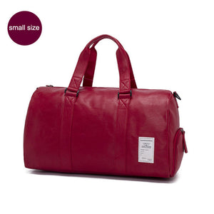 Pu Leather Gym Male Bag Top Female Sport Shoe Bag for Women Fitness Over the Shoulder Yoga Bag Travel Handbags Black Red XA567WD