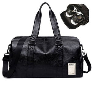 Pu Leather Gym Male Bag Top Female Sport Shoe Bag for Women Fitness Over the Shoulder Yoga Bag Travel Handbags Black Red XA567WD